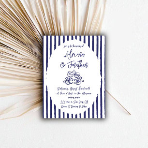 Vintage Blue Hand Drawn Wedding Invitation