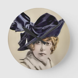 Vintage Blue Hat Round Clock