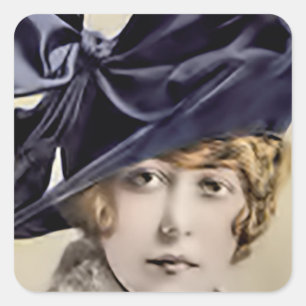 Vintage Blue Hat Square Sticker