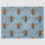 Vintage Blue Honey Bee Decoupage Tissue Paper<br><div class="desc">Big honey bees are in front of a beautiful vintage blue background with writing. Perfect for decoupage crafts or gift giving. Make sure to check out the matching gift bag!</div>
