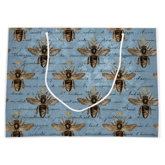 Vintage Blue Honey Bee Large Gift Bag (Front)