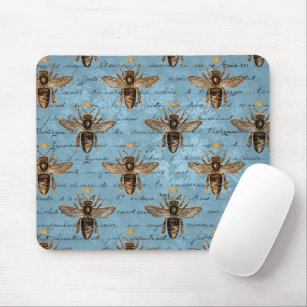 Vintage Blue Honey Bee Mouse Pad