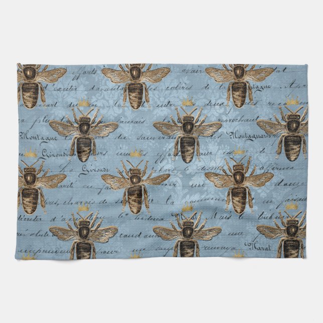 Vintage Blue Honey Bee Tea Towel (Horizontal)