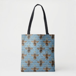 Vintage Blue Honey Bee Tote Bag