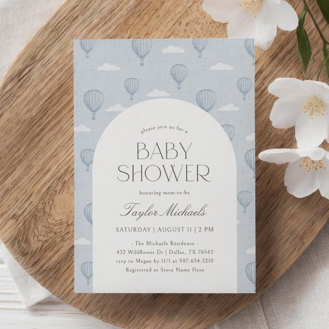 Vintage Blue Hot Air Balloon Baby Shower Invitation (Creator Uploaded)