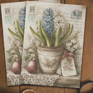Vintage Blue Hyacinth Floral Christmas Decoupage  Tissue Paper