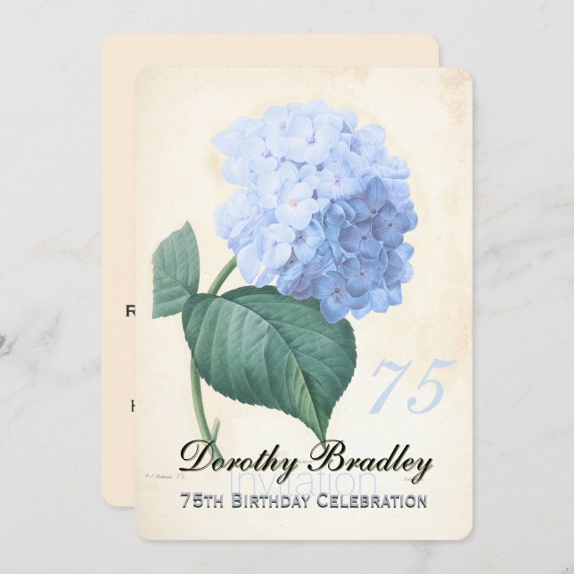 Vintage Blue Hydrangea 75th Birthday Celebration I Invitation (Front/Back)
