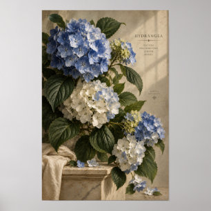 Vintage Blue Hydrangea Botanical Wall Art
