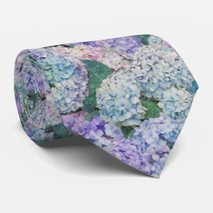 Vintage Blue Hydrangea Floral Pattern Wedding Tie