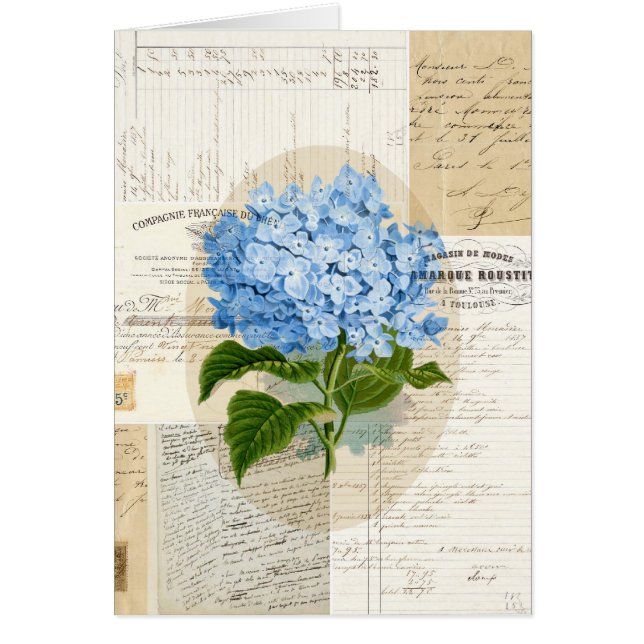 Vintage Blue Hydrangea French Card (Front)