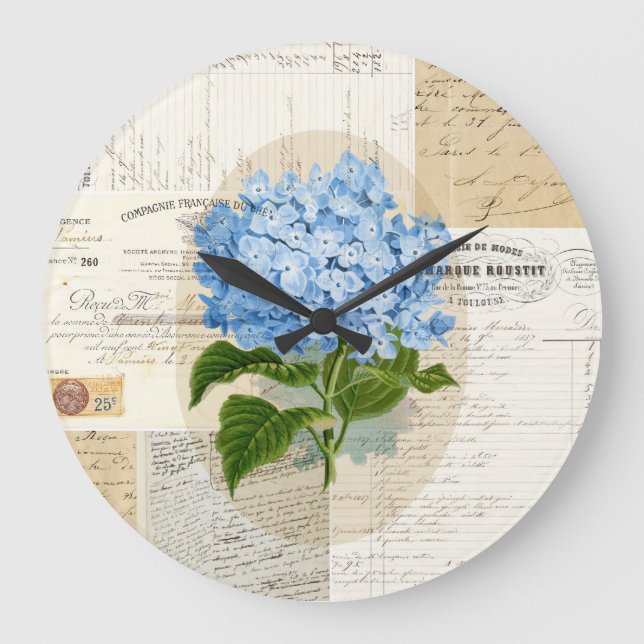 Vintage Blue Hydrangea French Clock (Front)
