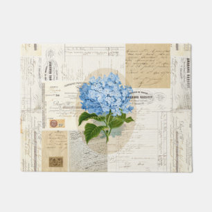 Vintage Blue Hydrangea French Ephemera Doormat