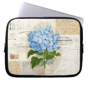 Vintage Blue Hydrangea French Ephemera Laptop Bag