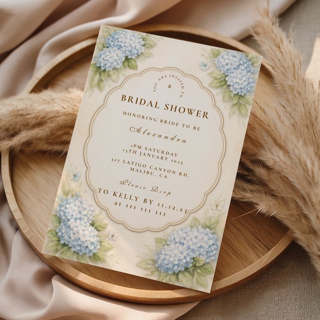 Vintage Blue Hydrangea Garden Bridal Shower Invitation (Creator Uploaded)