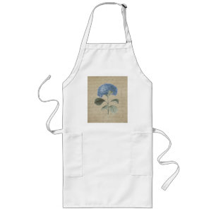 Vintage Blue Hydrangea with Antique Calligraphy Long Apron