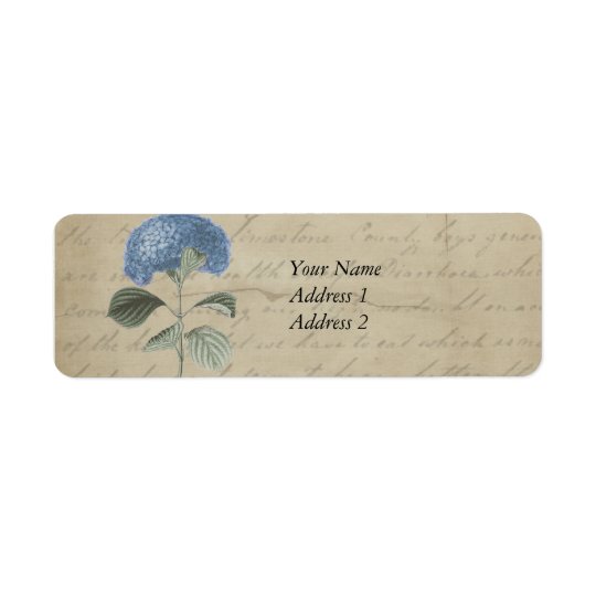 Vintage Blue Hydrangea with Antique Calligraphy Return Address Label