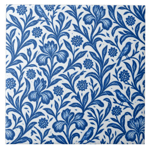 Vintage Blue Iris Botanical Pattern Ceramic Tile