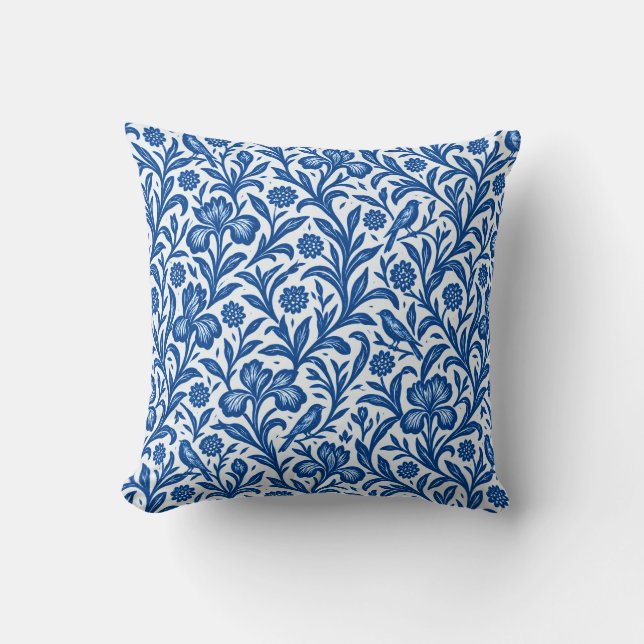 Vintage Blue Iris Botanical Pattern Cushion (Front)