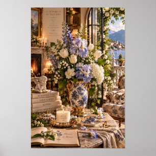 Vintage Blue Iris Italian Lake Wall Art