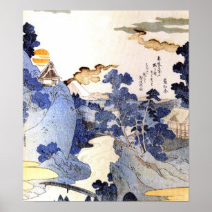 Vintage blue Japanese Art Woodblock Ukiyo-E Poster