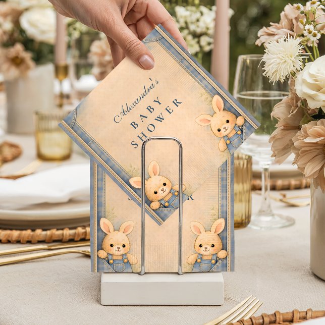 Vintage Blue Jeans Bunny Nursery  Baby Shower Napkin (Creator Uploaded)