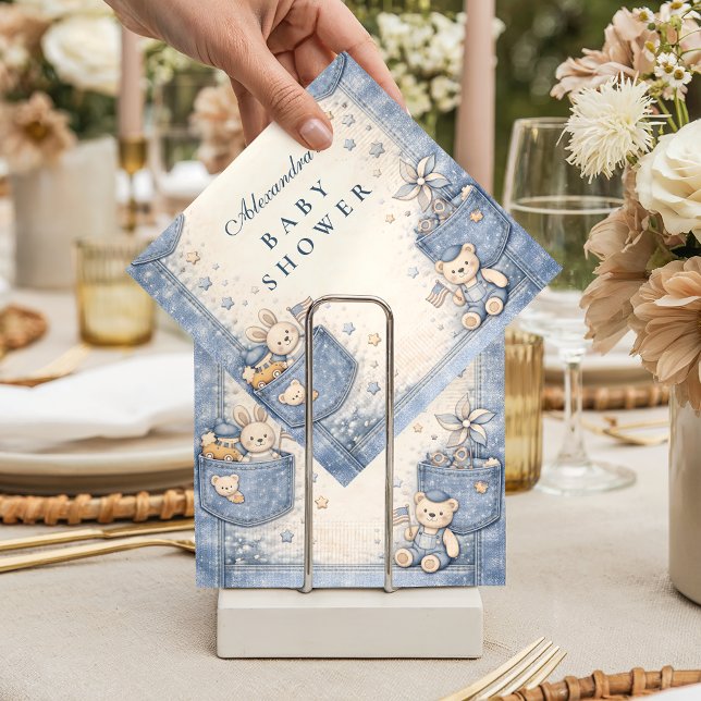 Vintage Blue Jeans Pocket Friends Baby Shower Napkin (Creator Uploaded)