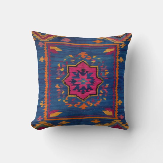 Vintage Blue Kilim Pillows: Where History Meets  Cushion (Front)