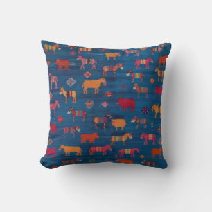 Vintage Blue Kilim Rug Pillows: Animals Cushion