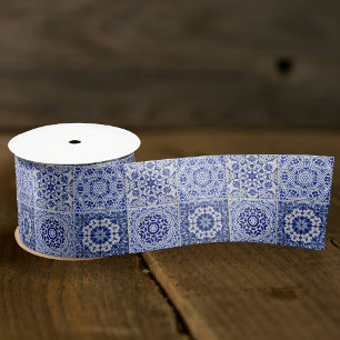 Vintage Blue Kitchen Tiles - Old-Style Farmhouse Satin Ribbon