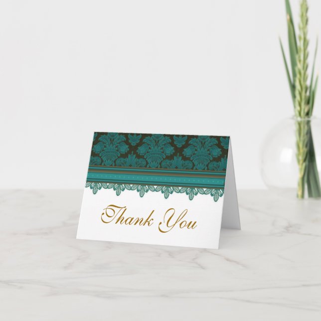 Vintage blue lace brocade thank you card (Front)
