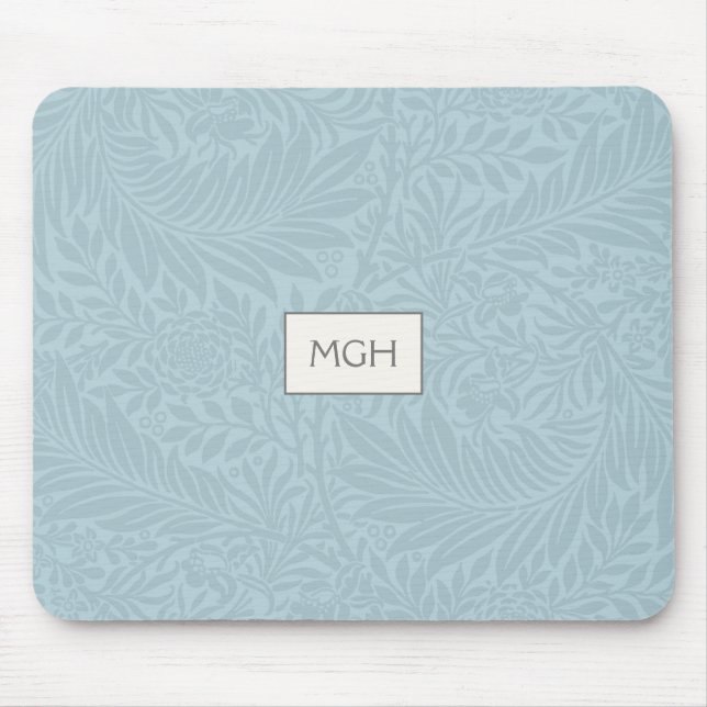 Vintage Blue Larkspur Flower Pattern Monogram Mouse Pad (Front)