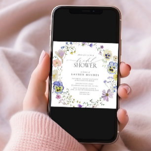 Vintage Blue Lavender Pressed Wildflower Shower  Invitation