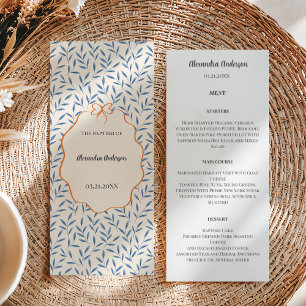 Vintage Blue Leaves Orange Floral Baptism Menu