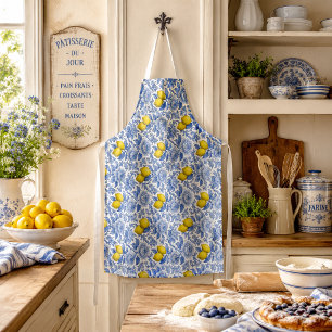 Vintage Blue Lemon Botanical Pattern Apron