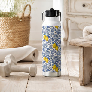 Vintage Blue Lemon Botanical Pattern Water Bottle