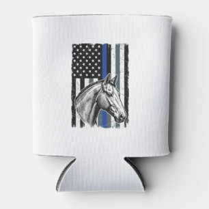 Vintage Blue Line Horse Flag Vector Design Can Cooler