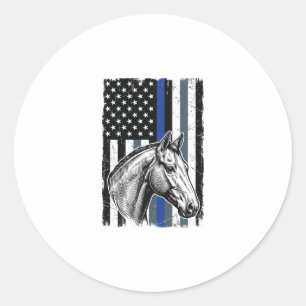 Vintage Blue Line Horse Flag Vector Design Classic Round Sticker