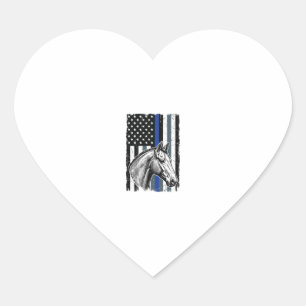 Vintage Blue Line Horse Flag Vector Design Heart Sticker