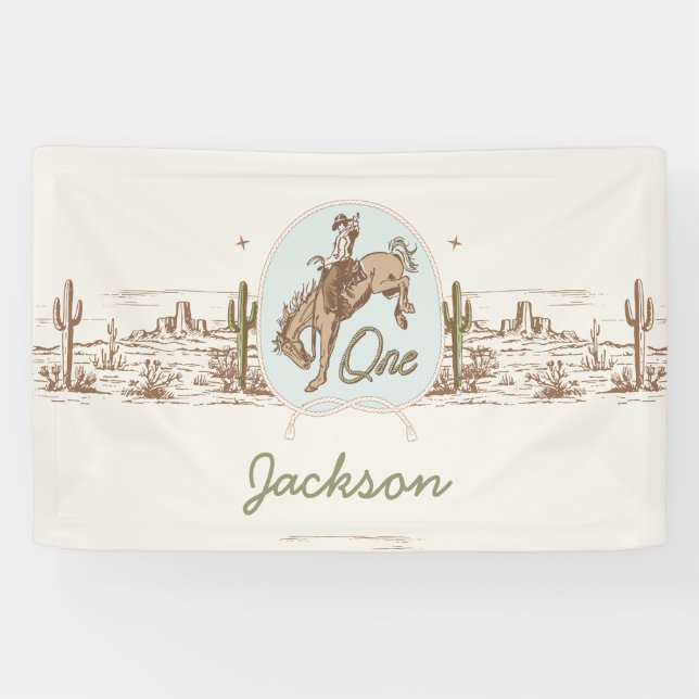 Vintage Blue Little Buckaroo Rodeo 1st Birthday  Banner (Horizontal)