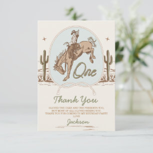 Vintage Blue Little Buckaroo Western 1st Birthday Thank You Card
