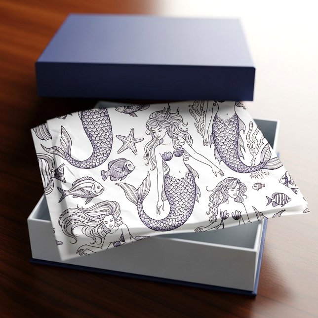 Vintage Blue Mermaid & Sea Life Pattern Tissue Paper (Creator Uploaded)