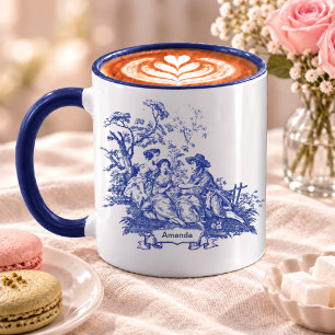 Vintage Blue Monogram Toile De Jouy French Country Mug