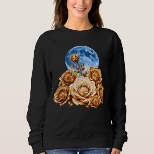 Vintage Blue Moon & Golden Roses Sweatshirt, Elega Sweatshirt