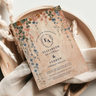 Vintage Blue Morning Glory Wedding Invitation