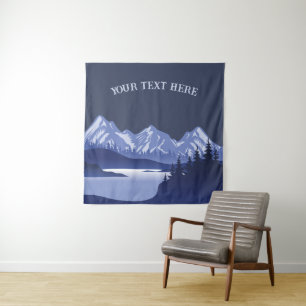 Vintage Blue Mountain Lake Sunset Tapestry