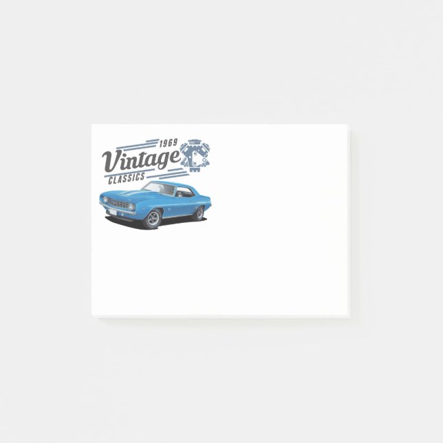 Vintage Blue Muscle Car Post-it Notes (Front)