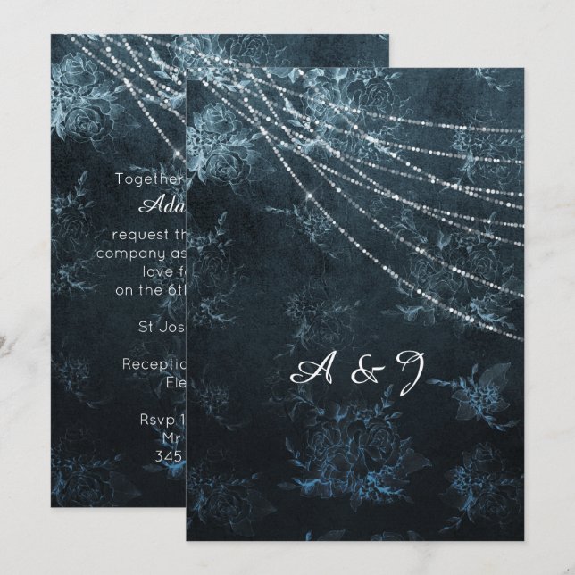 Vintage Blue Navy WEDDING INVITATION (Front/Back)