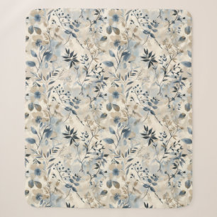 Vintage Blue Neutral Floral Sherpa Blanket