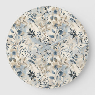 Vintage Blue Neutral Floral Wall Clock