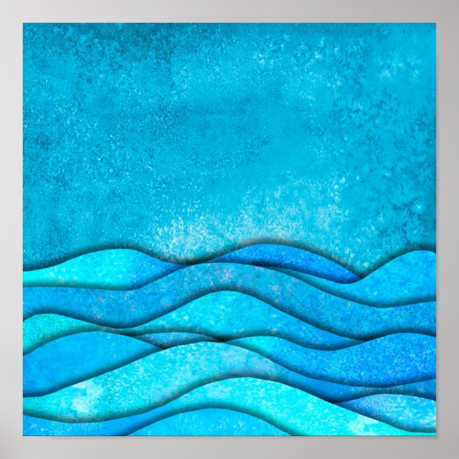 Vintage Blue Ocean Waves Poster (Front)